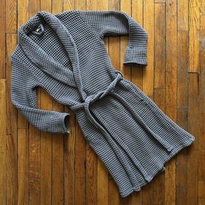 Brooklinen Dreamweave Waffle Robe Womens XS Short Bathrobe Turkish Cotton Gray